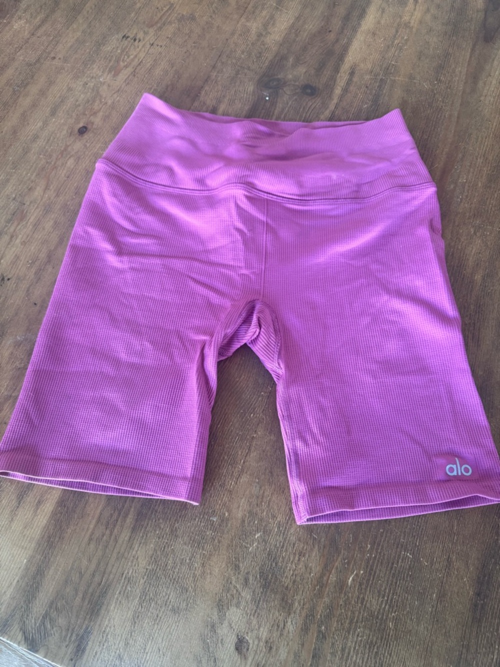 ALO Yoga Ribbed High-Waist Bike Shorts in Bright Pink